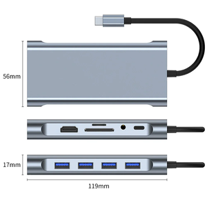 ฮับ USB 3.0 C ยี่ห้อ WFYEAR อลูมิเนียมอัลลอยด์ <span class=keywords><strong>11</strong></span>-in-1 ดองเกิล 4K/VGA/Type-C PD/RJ45/SD/TF คาร์ดรีดเดอร์ สำหรับ MacBook <span class=keywords><strong>Pro</strong></span>/Air M1 <span class=keywords><strong>iPad</strong></span> มีสินค้าพร้อมส่ง - Product Image 6