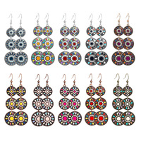 Pendientes Largos Coloridos con Forma de Flor de Margarita, Pendientes Florales Bohemios, Pendientes de Gancho con Flores de Esmalte Coloridas y Geométricas para Mujer