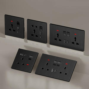 TEP L8 Double interrupteur mural et prise 13A avec voyant néon, prise électrique avec voyant, en PC brossé, prise de sécurité - Product Image 1