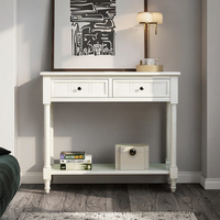 Console d'entrée contemporaine moderne de style français en chêne blanc antique avec 2 tiroirs de rangement pour salon et mobilier de maison