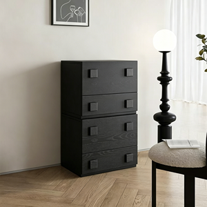 Minimalist Black Oak Wood <b>Drawer</b> Chest, Stackable <b>Storage</b> Cabinet with Square Handles for Bedroom Living Room - Product Image 6