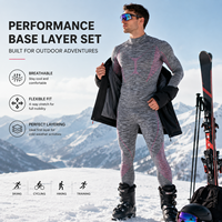 Conjunto de Ropa Interior Térmica sin Costuras para Hombre, Camiseta de Manga Larga con Cuello Alto y Leggings Elásticos, Ropa Deportiva para Esquí y Ciclismo