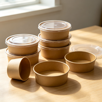 Vente en gros de pots alimentaires en papier kraft blanc avec logo personnalisé, gobelets à soupe jetables, bols à salade avec couvercle, revêtement simple ou double en PE