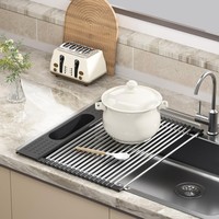 Égouttoir à vaisselle enroulable pour évier, support de séchage multifonctionnel pliable en acier inoxydable pour cuisine