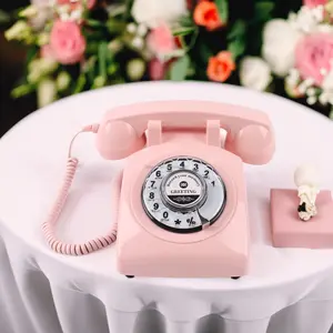 Áudio guestbook telefone vintage rosa, mesa de gravação de mensagens, livro, casamento, telefone antigo