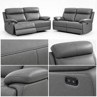 Canapé modulaire inclinable moderne à trois places avec mousse à mémoire de forme, appuie-têtes réglables, porte-gobelets, revêtement en tissu et structure en bois