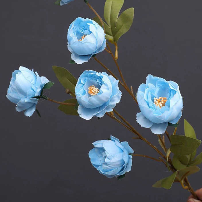 Waterproof Blue Rose Bouquet Outdoor Event Decoration Blue Anemone Faux Flowers for Photography Studio Backdrops