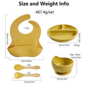 LOW MOQ Toddler Feeding Utensils Food Grade Silicone Strong Suction Bowl Divided <strong>Plate</strong> Washable Bebe Babero Wood Handle Spork - Product Image 3