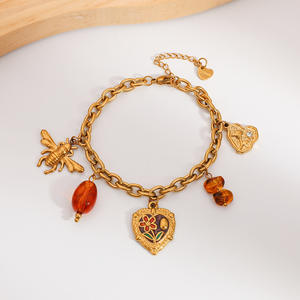 Heart-Shaped Flower Charm <b>Bracelet</b> 18K Gold Plated <b>Red</b> Pendant Gift Jewelry - Product Image 4