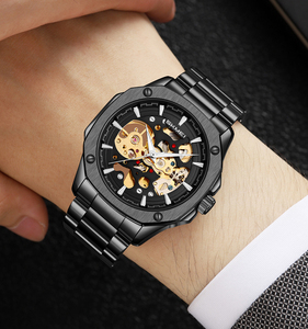 Premium automatic <b>skeleton</b> mechanical <b>watch</b> customization Exposed gears in steel blue and more finishes Professional OEM ODM - Product Image 3