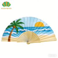 Personalisierter 23 cm Polyester-Baumwoll-Holz Bemalter Faltbarer Handfächer für Hochzeit Vatertag & Muttertag