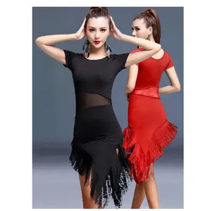 뜨거운 성인 라틴 댄스 원피스 댄스 블랙 댄스 스커트 빨간 술 치마 체조 원피스 공연 착용 도매