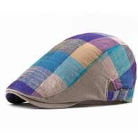 Casquette plate en maille pour homme FF499 Printemps-Été, style rétro en coton respirant, casquette Lvy, béret gavroche à carreaux colorés