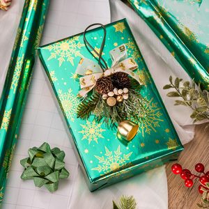 Burymento Christmas Wrapping <b>Paper</b> Green Gold Foil Snowflake 17 In X 32.8 Ft <b>Roll</b> Gift Craft Recyclable - Product Image 4