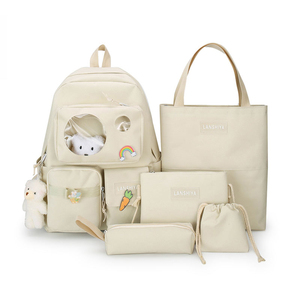 Mignon Nylon Toile Collège 5 pcs <span class=keywords><strong>Cartable</strong></span> Sac À Dos Ensembles Rose Voyage Épaule Sac D'école pour Femmes Filles Étudiant - Product Image 3