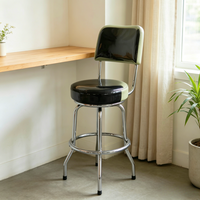 Tabouret de bar pivotant à 360° avec siège rembourré en PU et PVC, base en métal chromé avec dossier, pour bistrot, snack-bar, café, zone de divertissement