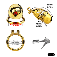 FRRK Cage de chasteté dorée pour homme, dispositif de chasteté, ceinture de chasteté, cages à pénis avec cathéter en silicone, plug urétral, jouet sexuel pour hommes, vente en gros