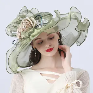 2024 zarif büyük bayanlar Fedoras çiçek Fascinator kadınlar Kentucky Derby geniş ağız düğün kilise şapka