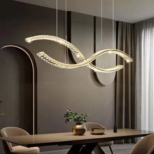 Designer Crystal Long <b>Strip</b> Chandelier Restaurant Dining Room Curved Linear Pendant <b>Light</b> Chandeliers - Product Image 3