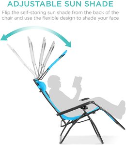 Hitree Luxury Portable Zero Gravity Liegestuhl Sonnen liege für Strand <span class=keywords><strong>massage</strong></span> im Freien mit klappbarem Sonnenschutz-Strandkorb - Product Image 3