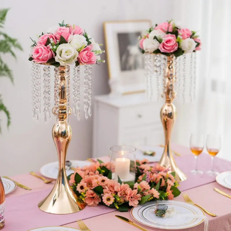 Tables de mariage en métal SN-LF207 support de fleurs en cristal centres de table de mariage chandelier fête décoration de la maison