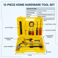 Kit de 12 outils essentiels multifonctions VOKEX en acier à haute teneur en carbone pour l'entretien domestique et le bricolage : pinces, marteau, clé, ruban adhésif, lame, quincaillerie