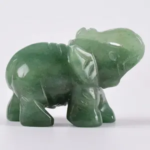 Aventurina Natural Jade Pedra Ansiava Elefante Estátua Mini Estatueta de Elefante de Cristal Boa Sorte De Cristal De Cura Pedra
