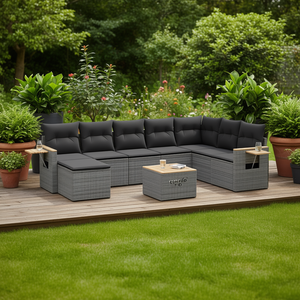 Ensemble de canapés de jardin en rotin gris 6 places, mobilier d'extérieur au design contemporain, structure en osier - Product Image 2