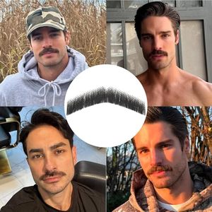 Costume de moustache réaliste en dentelle douce faite à la main perruque de bâton cheveux humains épais fausse <span class=keywords><strong>barbe</strong></span> pour Halloween Cosplay-Style touffu droit - Product Image 4