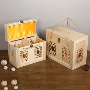 Caja de Regalo de Madera para Licores, Caja de Embalaje de Vino Rectangular Portátil Hecha a Mano con Madera de Pino Calada, Capacidad de 1-2 Jin - Product Image 2