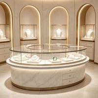 Vitrine d'exposition de bijoux LED avec comptoir en verre incurvé et cadre doré pour la vente au détail