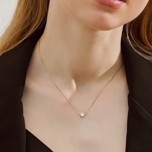 Elegante Collar Coreano de Acero Inoxidable con Colgante, Collar de Moda con Diamante de Laboratorio en Oro Sólido de 14K para Mujeres y Niñas - Product Image 3