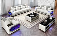 Ensemble de canapés en cuir de qualité supérieure, revêtement en cuir pleine fleur, LED, 3 pièces, salon, 1+2+3, pour la maison, le bureau