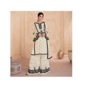 Georgette real de alta calidad con conjunto de Salwar Kameez Sharara de seda Premium para mujer, trajes Sharara Palazzo - Product Image 1