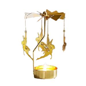 Carrusel Giratorio de Acero Inoxidable Natural, Ecológico y Duradero, con Bandeja para Velas de Té con Diseño de Búho Dorado Hecho a Mano y Personalizado - Product Image 1