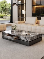 Table basse rectangulaire en marbre et bois, design minimaliste haut de gamme, style luxe léger, BTCT010, pour salon ou bureau