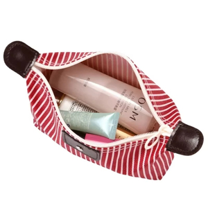 Petite trousse de toilette portable simple, élégante, à rayures, pour le maquillage, sac de rangement multifonctionnel pour cosmétiques - Product Image 5