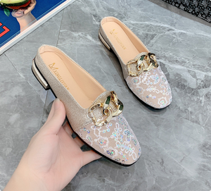 Nouvelles sandales plates à bout fermé pour femmes, chaussures à talons bas, mocassins en maille, tête carrée, pantoufles en filet <span class=keywords><strong>creux</strong></span> - Product Image 6