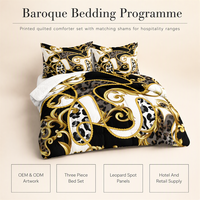 Ensemble de couette baroque matelassée, motif léopard, noir et or, avec 2 taies d'oreiller pour une décoration élégante de la chambre principale