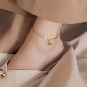 Fashion Simple Women's Stainless Steel <b>Anklet</b> PVD 18K Golden Good Luck Letter square Pendant <b>Anklets</b> - Product Image 2