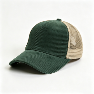 Casquette Trucker Homme en Velours Côtelé Vert Foncé avec Dos en Maille Kaki, Style Vintage Bicolore, pour Extérieur et Tenues Décontractées, Logo Personnalisé, Vente en Gros - Product Image 6