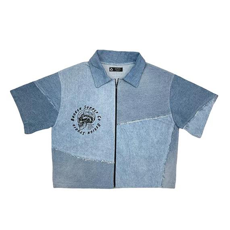 Diznew Men Shirt Short Sleeve Shirts Factory Custom Made Wholesale Short Sleeve Men Denim Shirt