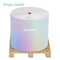 Autocollant adhésif PET en argent brillant imprimé sur mesure, étiquette d'emballage de logo de colle à mailles imperméable pour rouleau jumbo de bouteille cosmétique