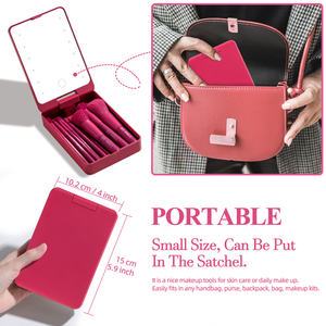 BS-MALL Juego de 14 Brochas de Maquillaje con Espejo y Luz LED, Brochas de Maquillaje Portátiles de Viaje con Estuche y Espejo LED - Product Image 4