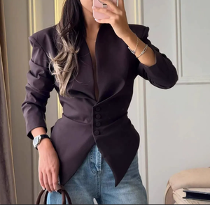 Blazer asymétrique amincissant tendance pour <span class=keywords><strong>femme</strong></span>, manteau élégant à manches longues, vêtement d'extérieur sophistiqué et raffiné pour le quotidien et le travail - Product Image 1