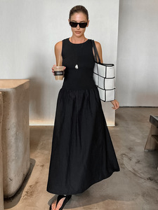 Robe longue en maille noire style Hepburn vintage en polyester pour femme, nouvelle robe de soirée cintrée à la taille coupe trapèze européenne et américaine - Product Image 5