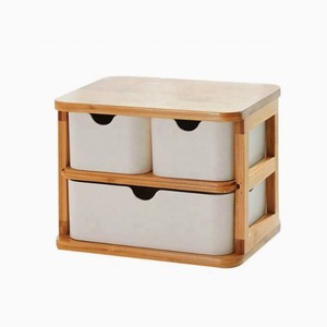 Bamboo Fiber <b>Storage</b> Rack 2 Tier <b>Drawer</b> Organizer Desktop Cosmetic <b>Storage</b> Box Rectangle Standing Type Neatening <b>Storage</b> - Product Image 1