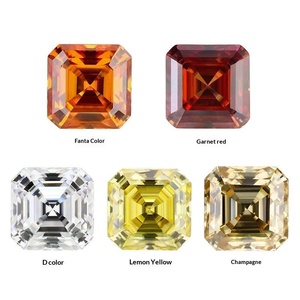 Moissanite de laboratoire couleur D, rouge grenat fantaisie, jaune citron champagne, taille carrée biseautée, pierre lâche à facettes plates, taille Asscher CAL - Product Image 1