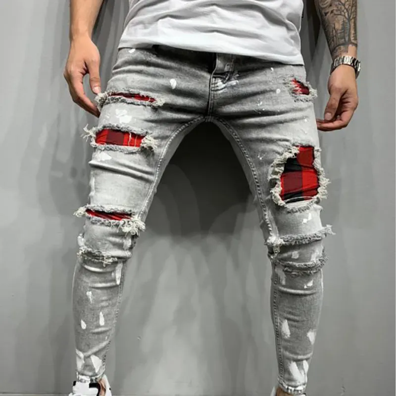 individuell konisch stretch beschädigt zerrissen skinny beschädigung weiß schwarz denim herren jeans hosen hosen für herren