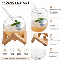 Nouveauté : Tasse à boire ronde en verre borosilicate de 16 oz avec support en bois et paille, idéale pour jus, café glacé et crème glacée